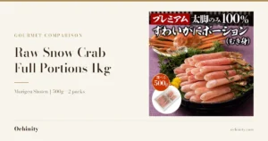 Feature image for Morigen Shoten Raw Snow Crab Full Portions 1kg, showing thick snow crab leg portions arranged on a black platter
