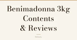 Featured image with only the title text centered in large letters and no photo: “Benimadonna 3kg” and “Contents & Reviews”