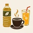 緑茶のペットボトル・湯気の立つコーヒー・オレンジジュースのイラスト