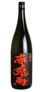 Product photo of a 1800ml isshobin bottle of Hamada Shuzo Satsushu Sekitoba sweet potato shochu, 25%. A black bottle with a black label on which “薩州” and “赤兎馬” are written in red brush lettering